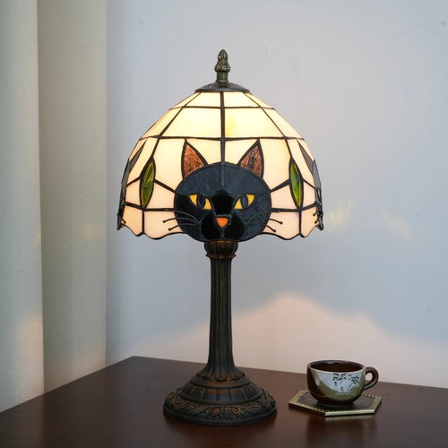 Tiffany style black cat - style,